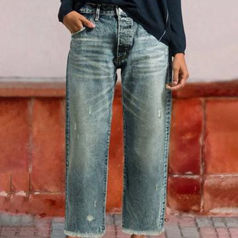 Vaqueros rectos cortos retro para mujer