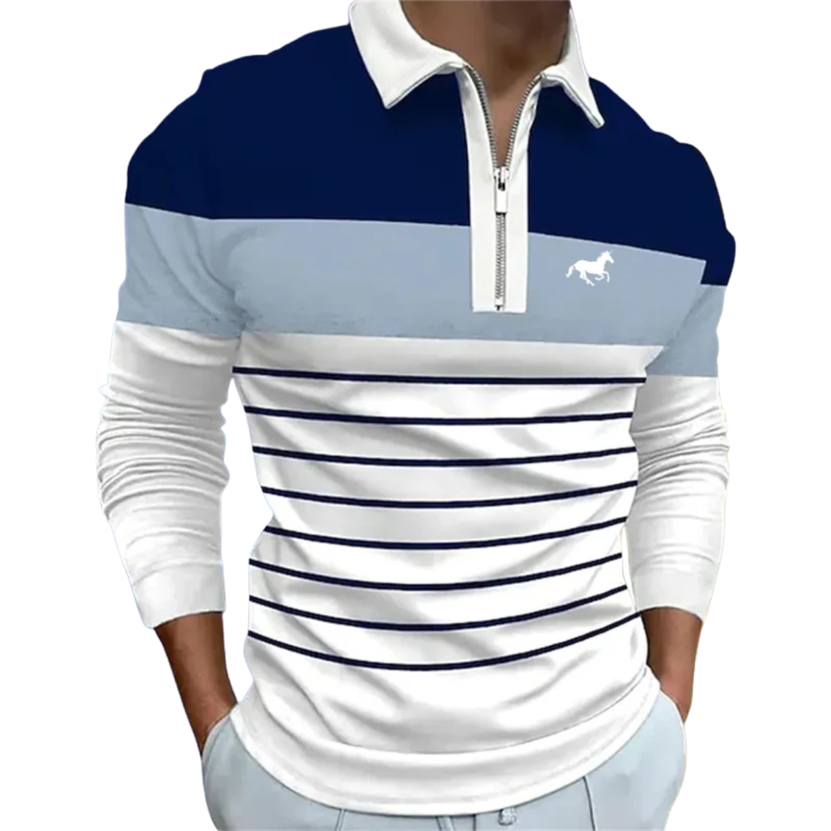 Mirani | Polo De Rayas Con Cremallera De Lujo Para Hombre