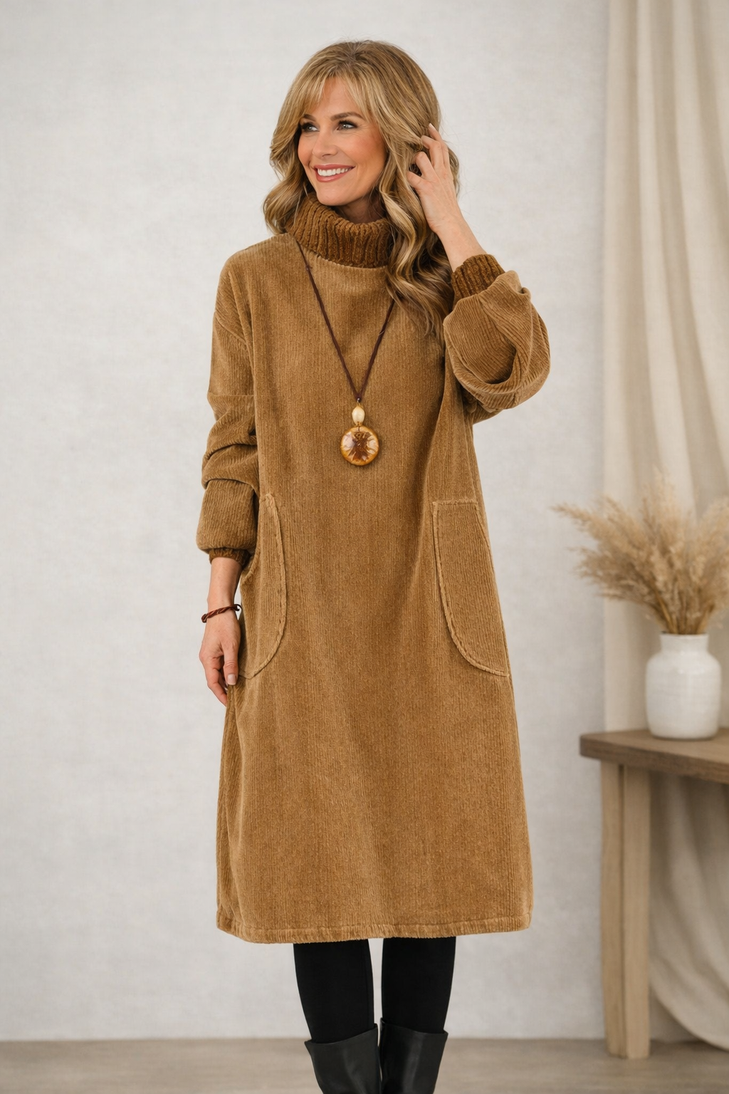 Klara | Elegante vestido de punto midi con cuello alto