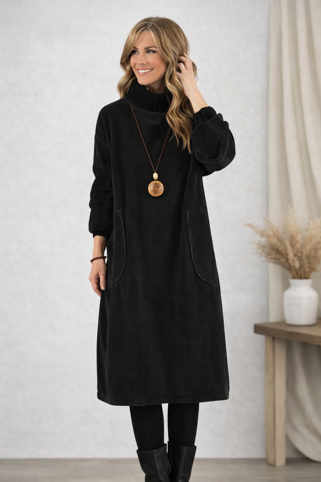Klara | Elegante vestido de punto midi con cuello alto
