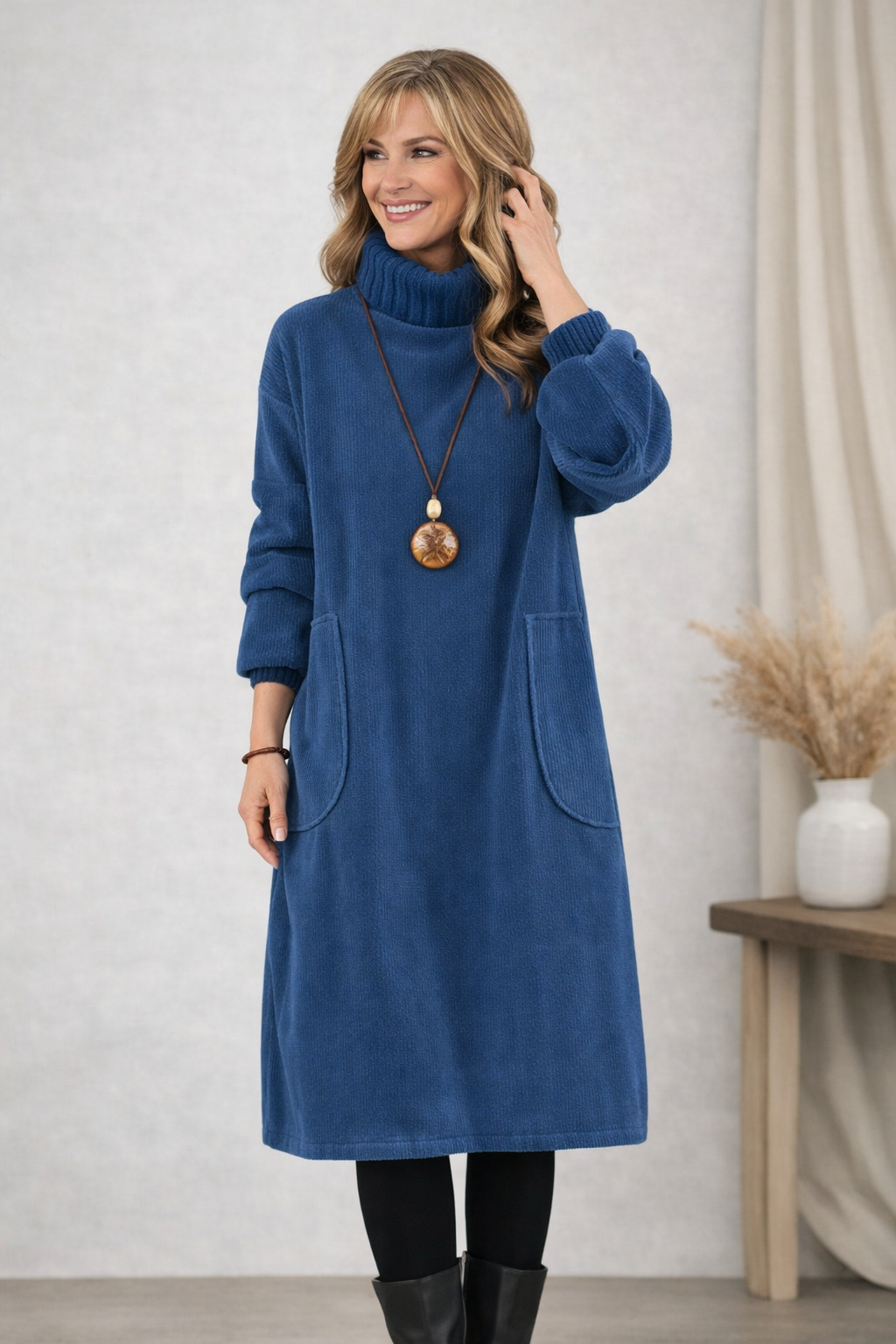 Klara | Elegante vestido de punto midi con cuello alto