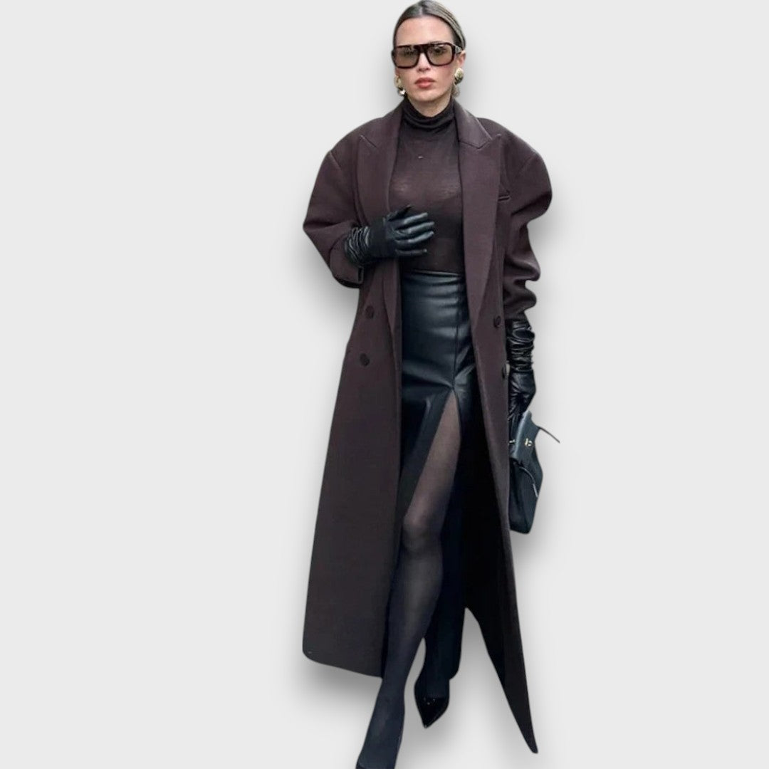 Valeria Noir – Abrigo de lana maxi con silueta estructurada