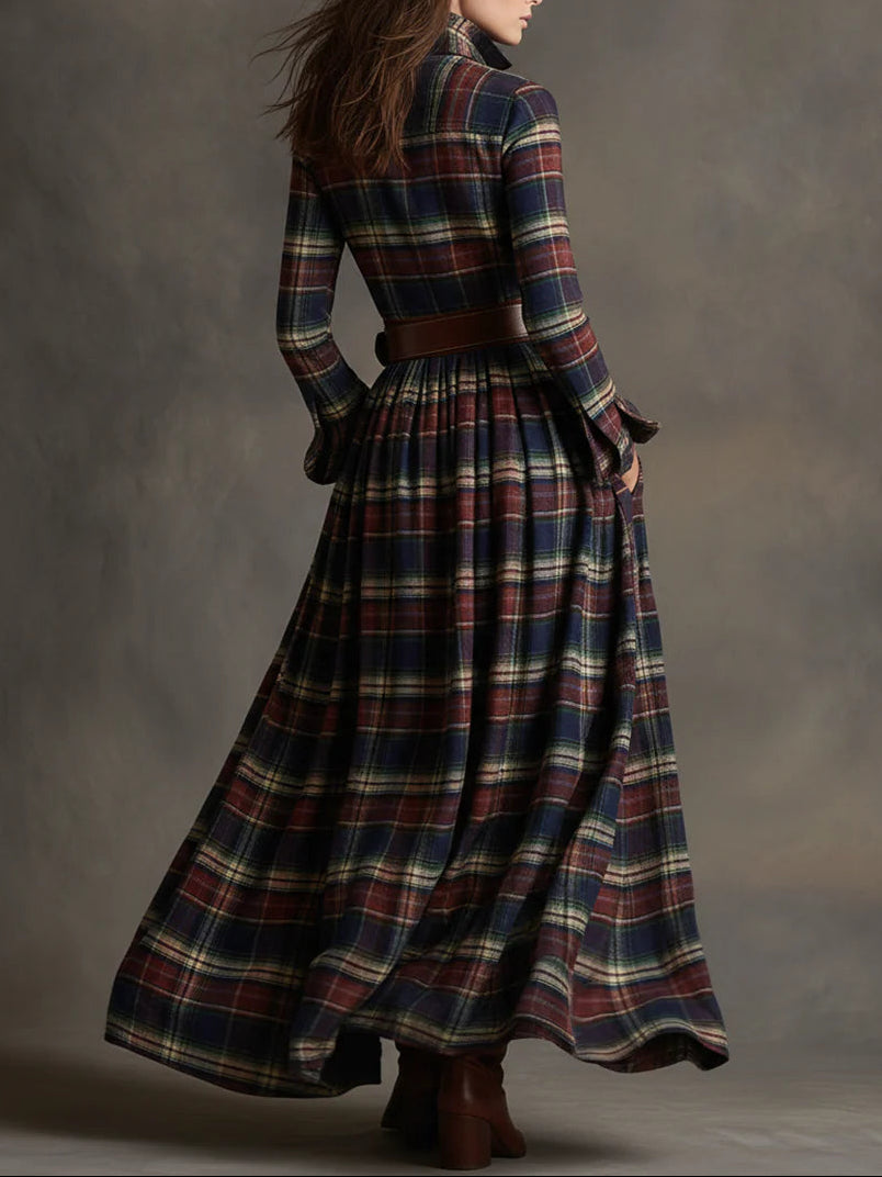 Giovanna | Vestido Maxi a Cuadros Retro con Cintura