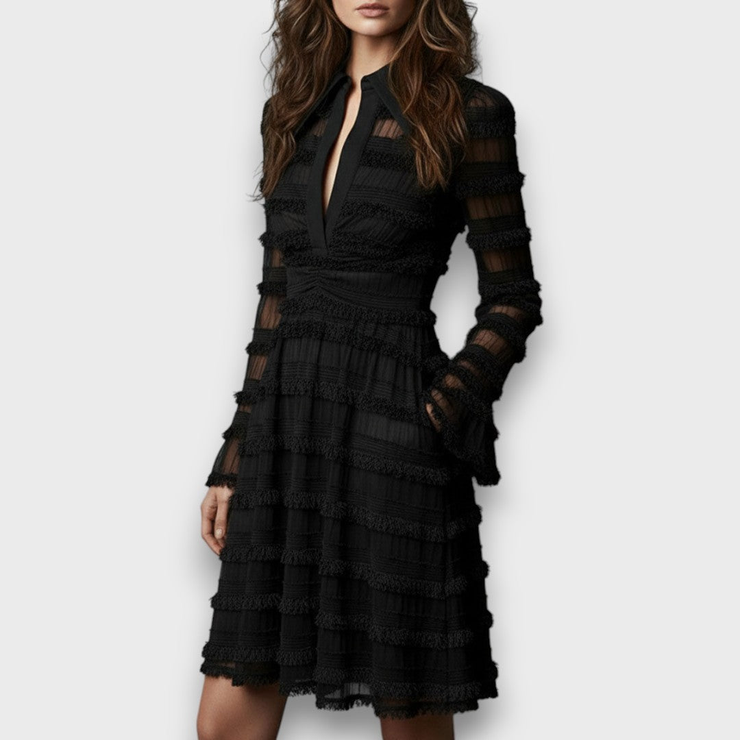 Fina – Vestido midi con flecos transparentes