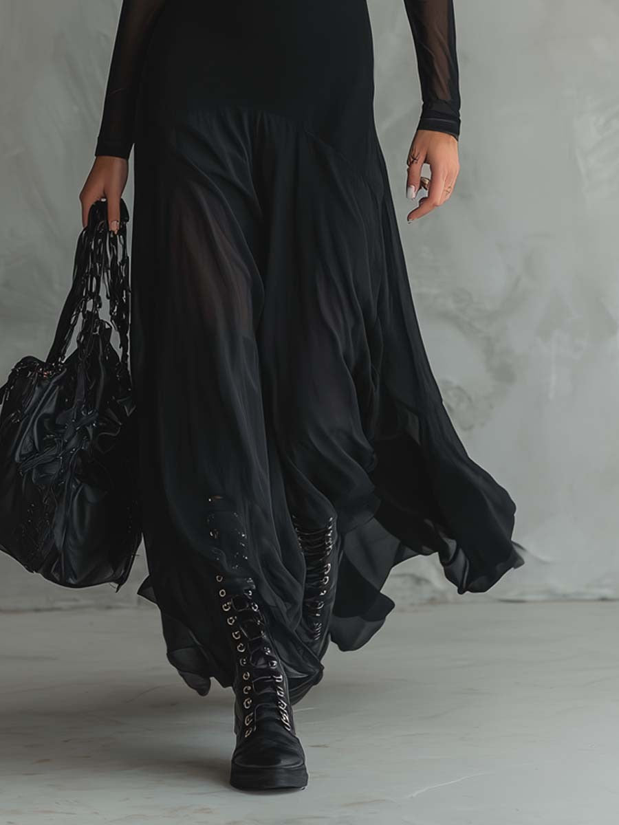 Lunaria™ | Vestido largo de tul negro
