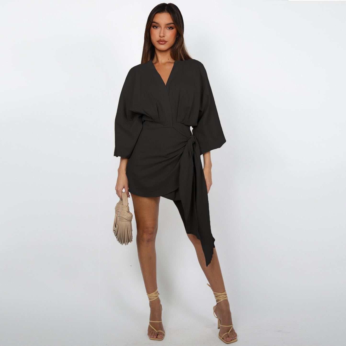 Vestido cruzado con cuello en V para mujer